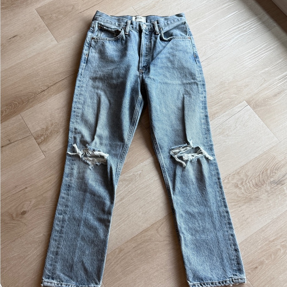 Agolde Blue Straight Jeans Distressed Vintage